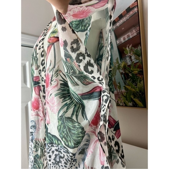 JC Sunny White Leopard Animal Lightweight Semi Sheer Kimono One Size 100% Cotton - Picture 5 of 7